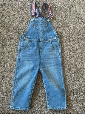 Levi's Girls Light Blue Denim Overalls with Heart Bib and Logo Straps